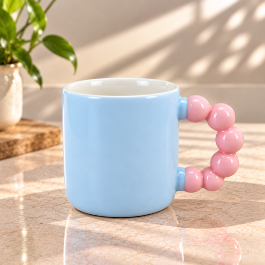 Colourful Ceramic Coffee Mug with Beaded Handle – Cute Tea & Coffee Cup
