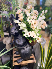 Outdoor Fiber Bunny with flowers