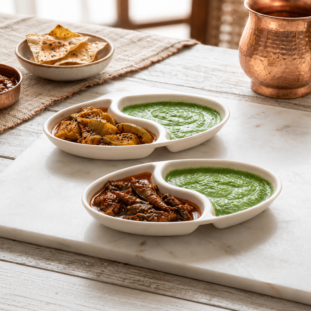 1 Pc 2 in 1 Pickle Dish | Dual Compartment Serving Bowl for Pickles, Sauces & Snacks