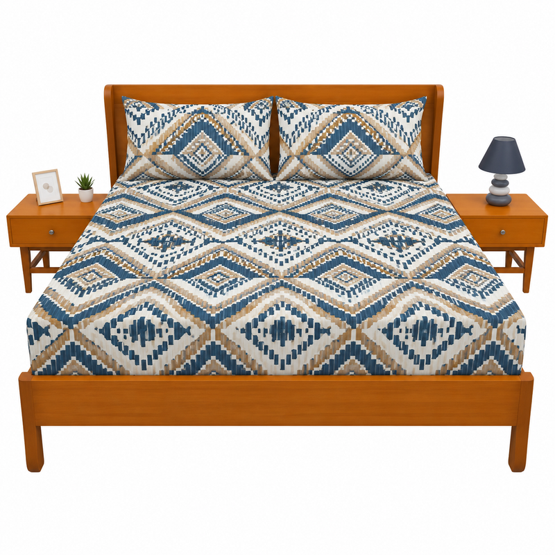 Geometric Tribal Printed Double Bed Sheet – Elegant Ethnic Pattern Design