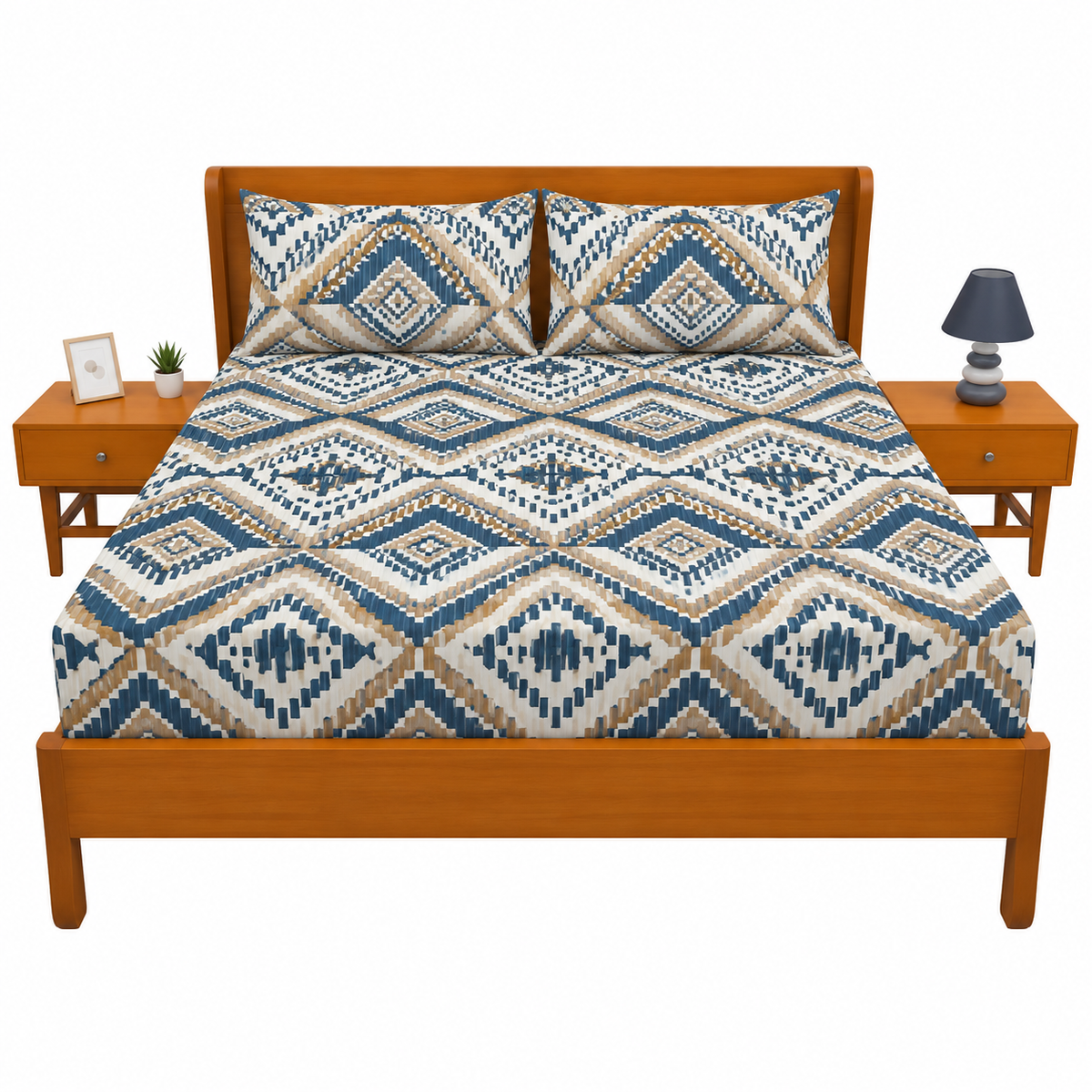 Geometric Tribal Printed Double Bed Sheet – Elegant Ethnic Pattern Design