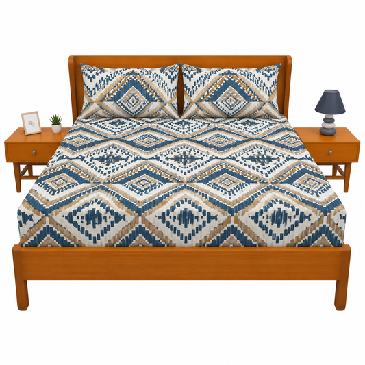 Geometric Tribal Printed Double Bed Sheet – Elegant Ethnic Pattern Design