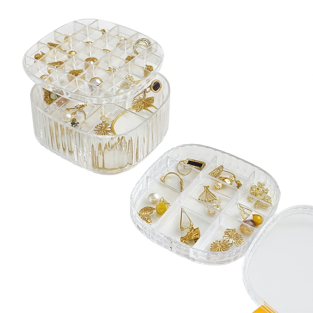 Jewellery Box with 2-Part Partition – Clear Organizer for Earrings, Rings & Accessories