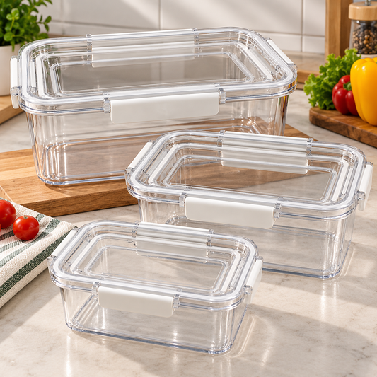 3PC Acrylic Airtight Container Set – Clear Kitchen Food Storage Jars with Secure Lids for Pantry Organization