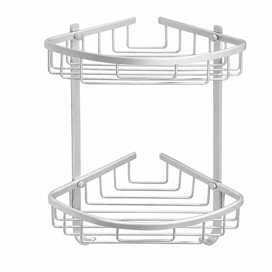 2-Tier Aluminum Corner Shower Shelf – Rustproof Bathroom Organizer