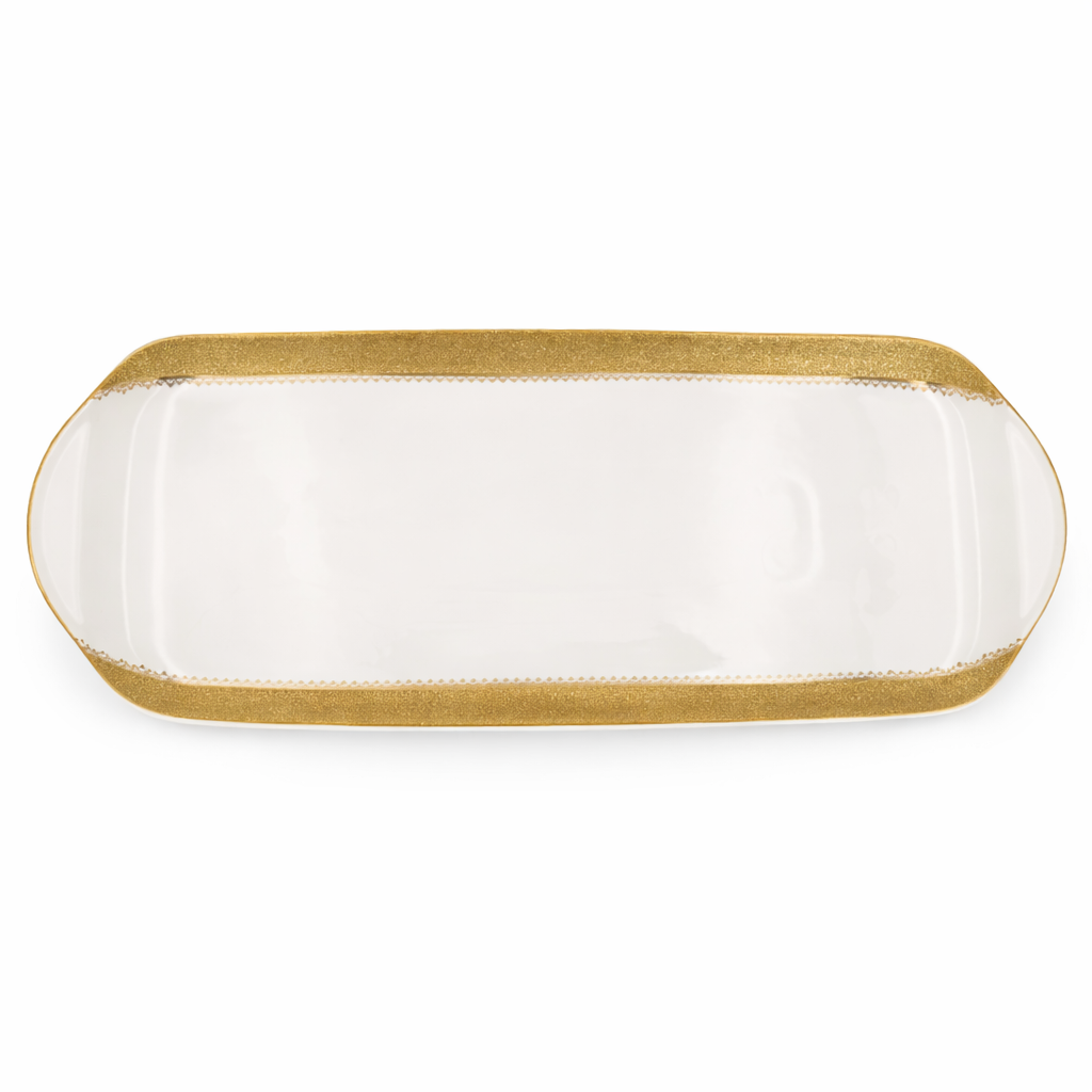 Elegant White & Gold Long Serving Tray – Luxury Rectangular Platter