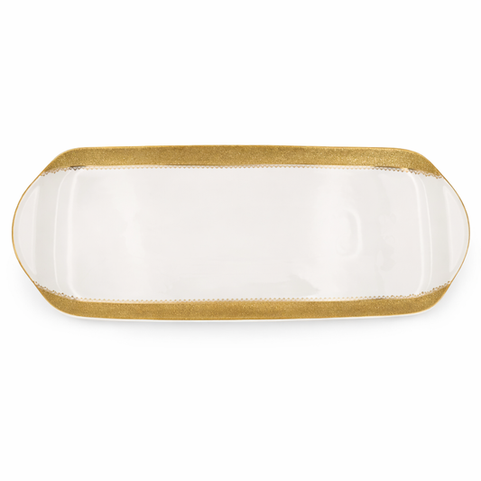 Elegant White & Gold Long Serving Tray – Luxury Rectangular Platter