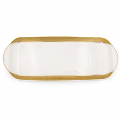 Elegant White & Gold Long Serving Tray – Luxury Rectangular Platter