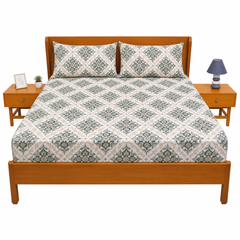 Flora Tile Printed Double Bed Sheet – Elegant Geometric Floral Design