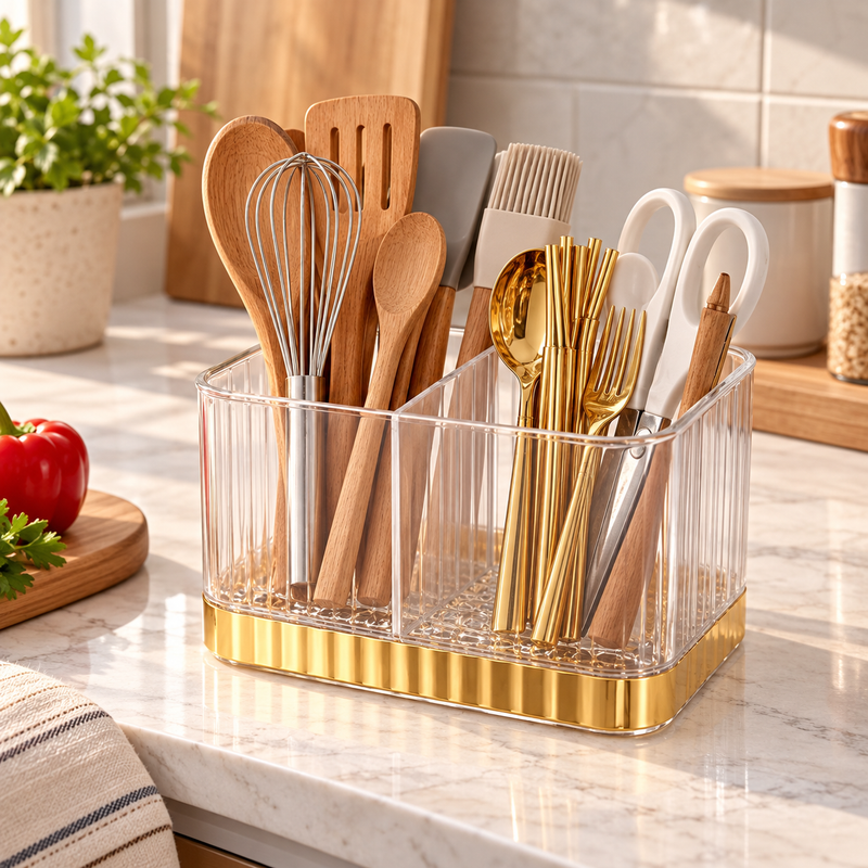 Spoon Rack Heavy Golden Line – Premium Acrylic Cutlery & Utensil Organizer