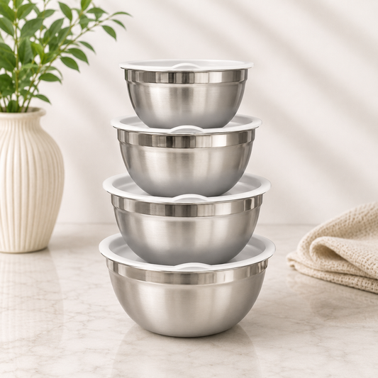 5 Pcs Stainless Steel Bowl Set with Lids, Silver - Habitt