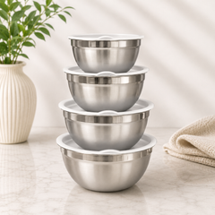 5 Pcs Stainless Steel Bowl Set with Lids, Silver - Habitt