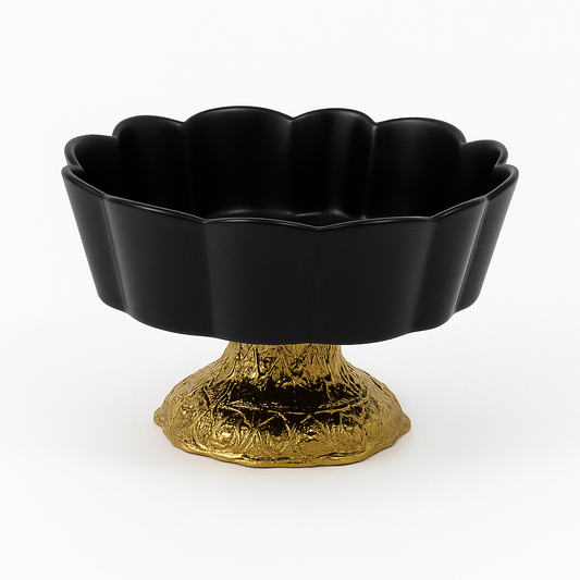 Ceramic Candy Bowl – Black with Golden Base (103184)
