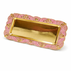 Golden Rectangular Serving Tray – Luxury Decorative Platter with Ornate Pink & Gold Border - Habitt