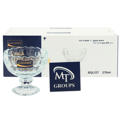 Clear Pressed-Glass Ice Cream Cups – 6-Piece Footed Dessert Set, 210 ml Capacity