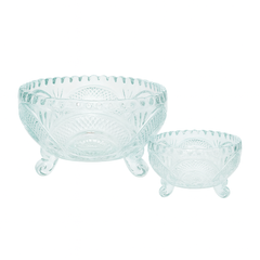 Clear Footed Pressed-Glass 7-Piece Fruit Bowl Set – Decorative Patterned Design