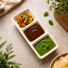 3 in 1 Pickle Dish | Triple Compartment Serving Tray for Sauces, Chutneys & Snacks