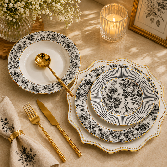 Graceful 18-Piece Plate Set | Elegant Dining Tableware Collection