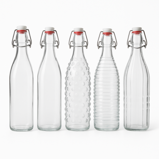 1Pc Clip Glass Bottle – 1000 ml (Assorted Patterns)