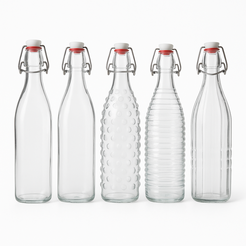 1Pc Clip Glass Bottle – 1000 ml (Assorted Patterns) - Habitt