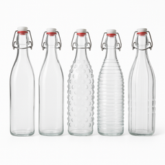 1Pc Clip Glass Bottle – 1000 ml (Assorted Patterns)