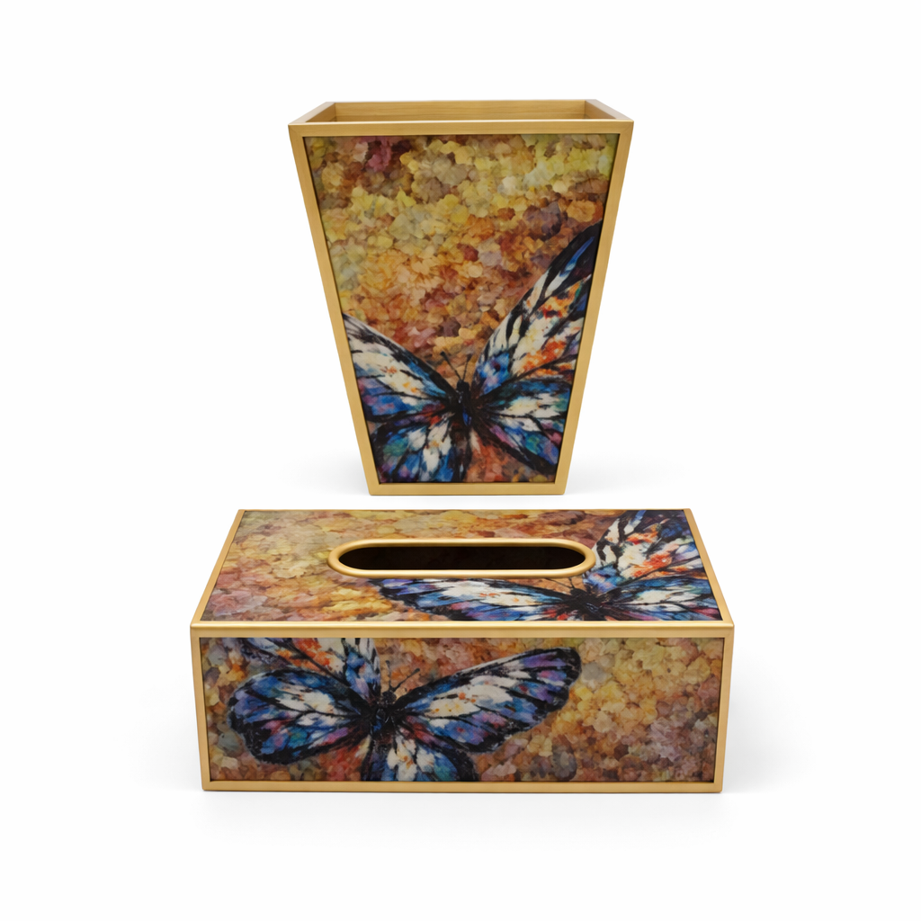 Designer Butterfly Print Dustbin Set – Premium Decorative Waste Bin & Tissue Box Combo