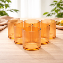 6Pcs Tumbler Set – 350ml Ribbed Amber Drinking Glasses - Habitt