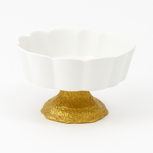 Ceramic Candy Bowl – White with Golden Base (103183)
