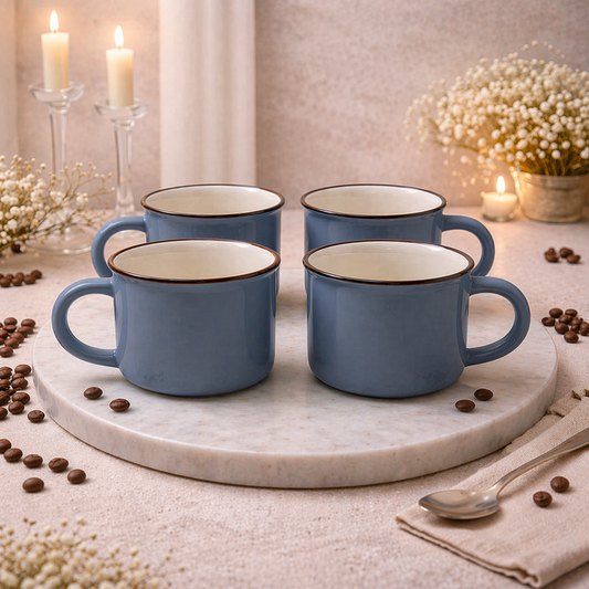 Mini Mug Pack of 4 – Blue Ceramic Coffee Cups, Stylish Small Tea & Espresso Mug Set - Habitt