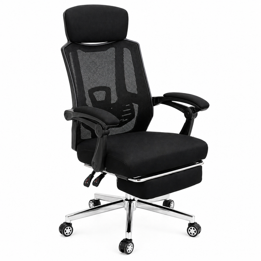 Taurus Executive Office Chair in Black Mesh with Adjustable Headrest, Cushioned Seat & Ergonomic Support – Premium Workstation Seating - Habitt