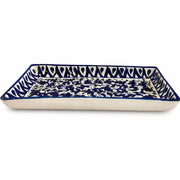 Handcrafted Blue Pottery Rectangle Platter – Floral Design (11 × 4.5 Inches) - Habitt