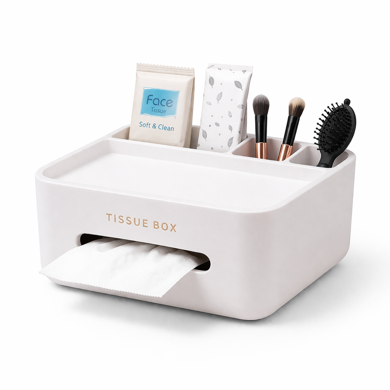 Multifunctional Desktop Tissue Box Organizer – Stylish Storage Case with Drawer - Habitt