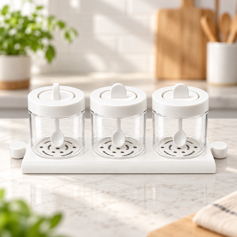 3-in-1 Masala Jar with Spoon & Tray | Spice Storage Set