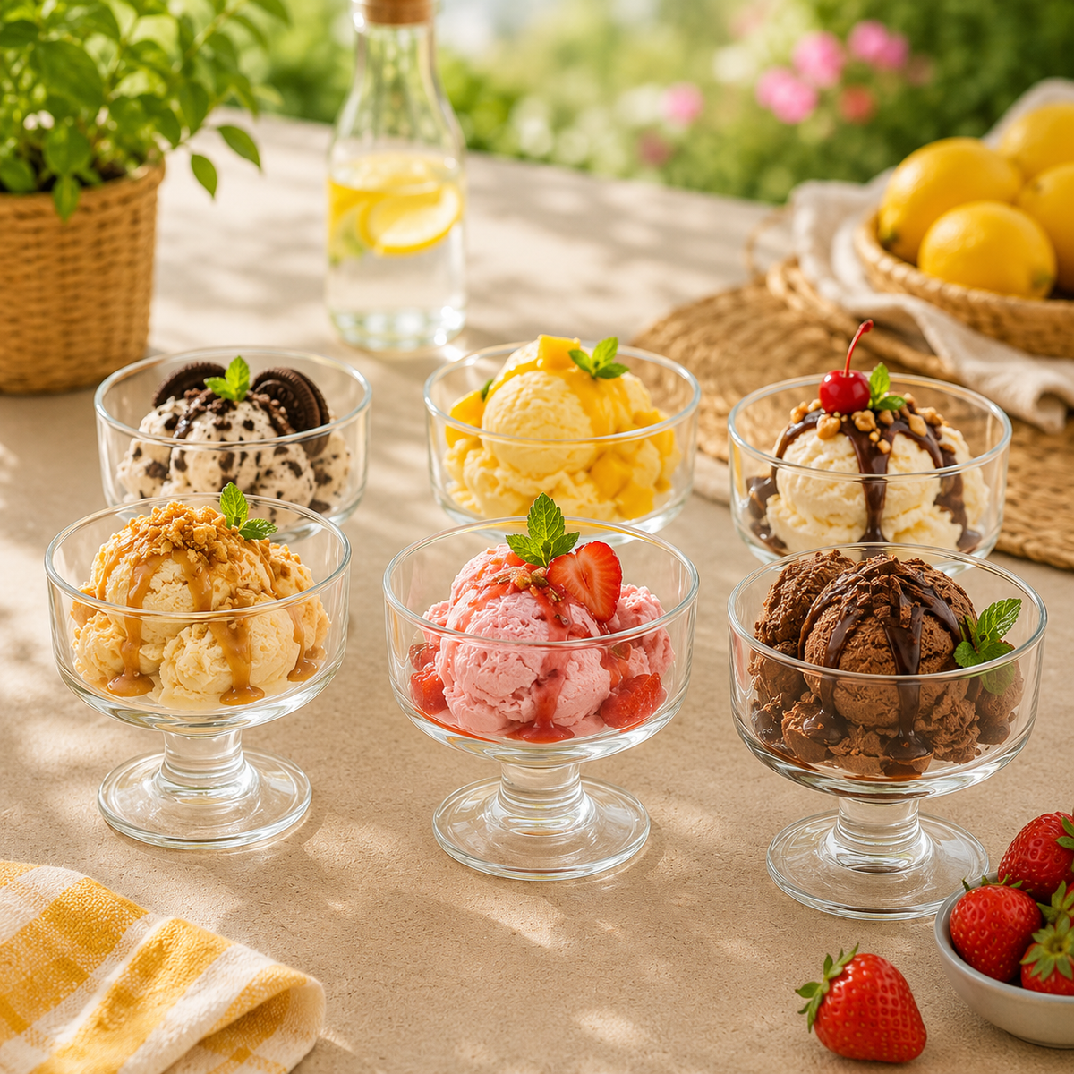 Clear Pressed-Glass Ice Cream Cups – 6-Piece Set, 200 ml Footed Dessert Bowls