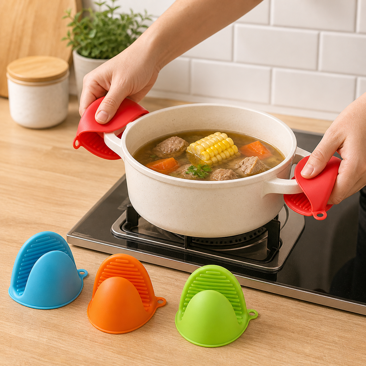 Silicone Pot Pinchers Set – Heat Resistant Kitchen Grip Mitts (4 Pcs) assorted color - Habitt