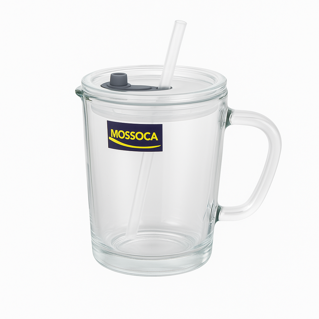 Premium Glass Mug with Lid, Handle &amp; Reusable Straw – 1-Piece Drinking Cup for Hot & Cold Beverages