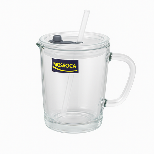 Premium Glass Mug with Lid, Handle &amp; Reusable Straw – 1-Piece Drinking Cup for Hot & Cold Beverages