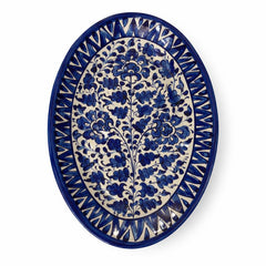 Handcrafted Blue Pottery Oval Plate – Floral Design (12 × 8 Inches)