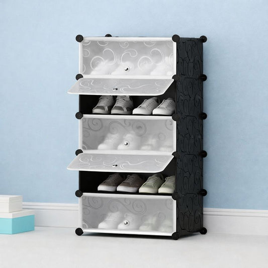 Plastic Storage Shoe Cabinet 5 Layers – Stackable Shoe Organizer with Doors