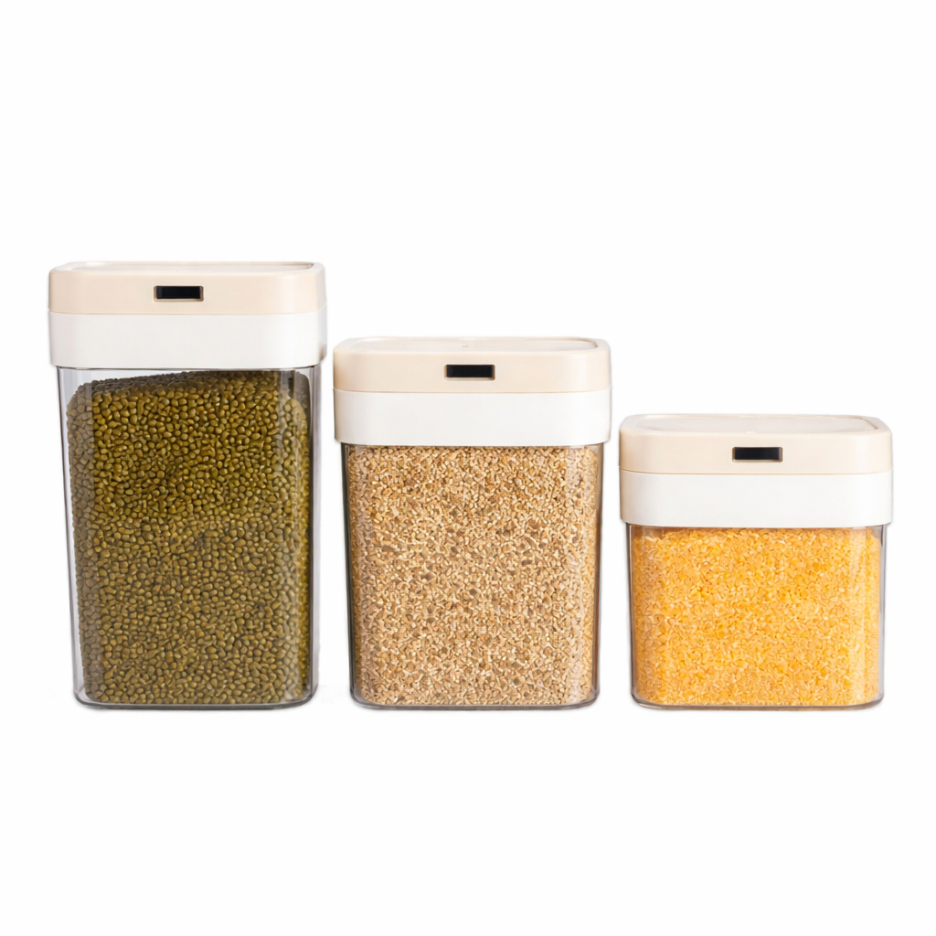 1 PC Premium Airtight Plastic Storage Jar Set – 1.1L, 1.5L & 1.9L Clear Kitchen Containers for Grains, Pulses & Dry Foods - Habitt