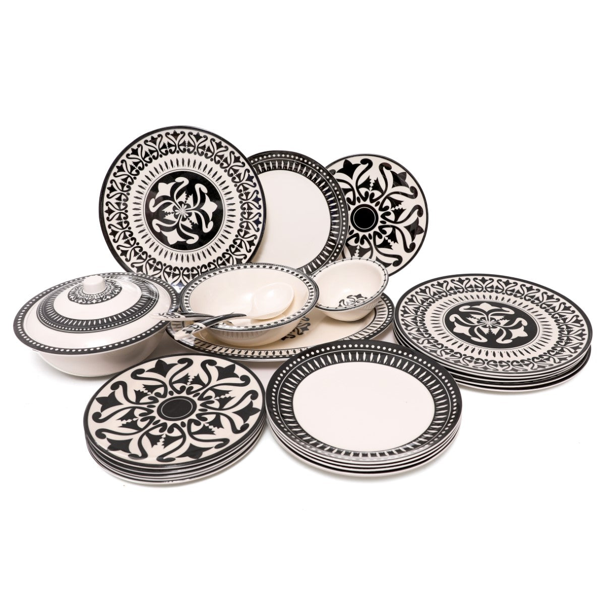 30PCS  6 Person Dinner Set Monochrome Black