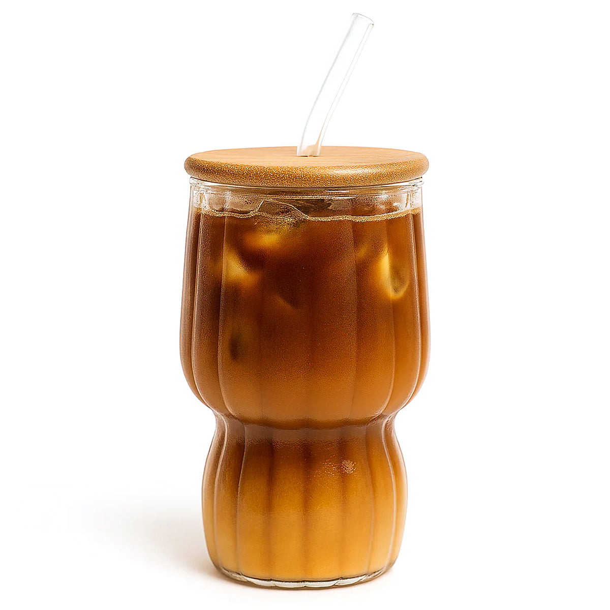 Textured Glass Tumbler with Bamboo Lid & Straw – 450ml - Habitt