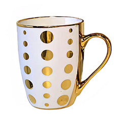 1Pc Ceramic Coffee Mug with Gold Handle – Stripes &amp; Polka Dot Design (Elegant Tea & Coffee Cup)