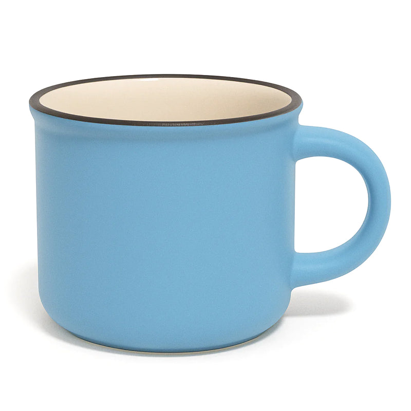 Mug With Tilt Black Edge – Mehroon,Sky Blue, Yellow