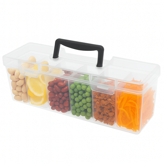 6-Partition Transparent Food Storage Box with Handle