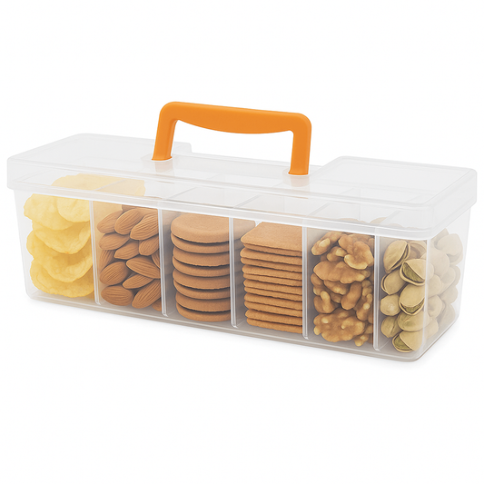6-Partition Transparent Food Storage Box with Handle
