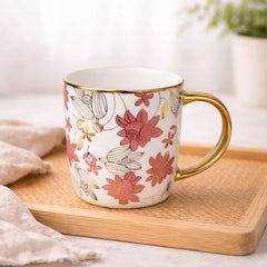 Ceramic Floral Mug with Golden Handle – Elegant Tea & Coffee Cup