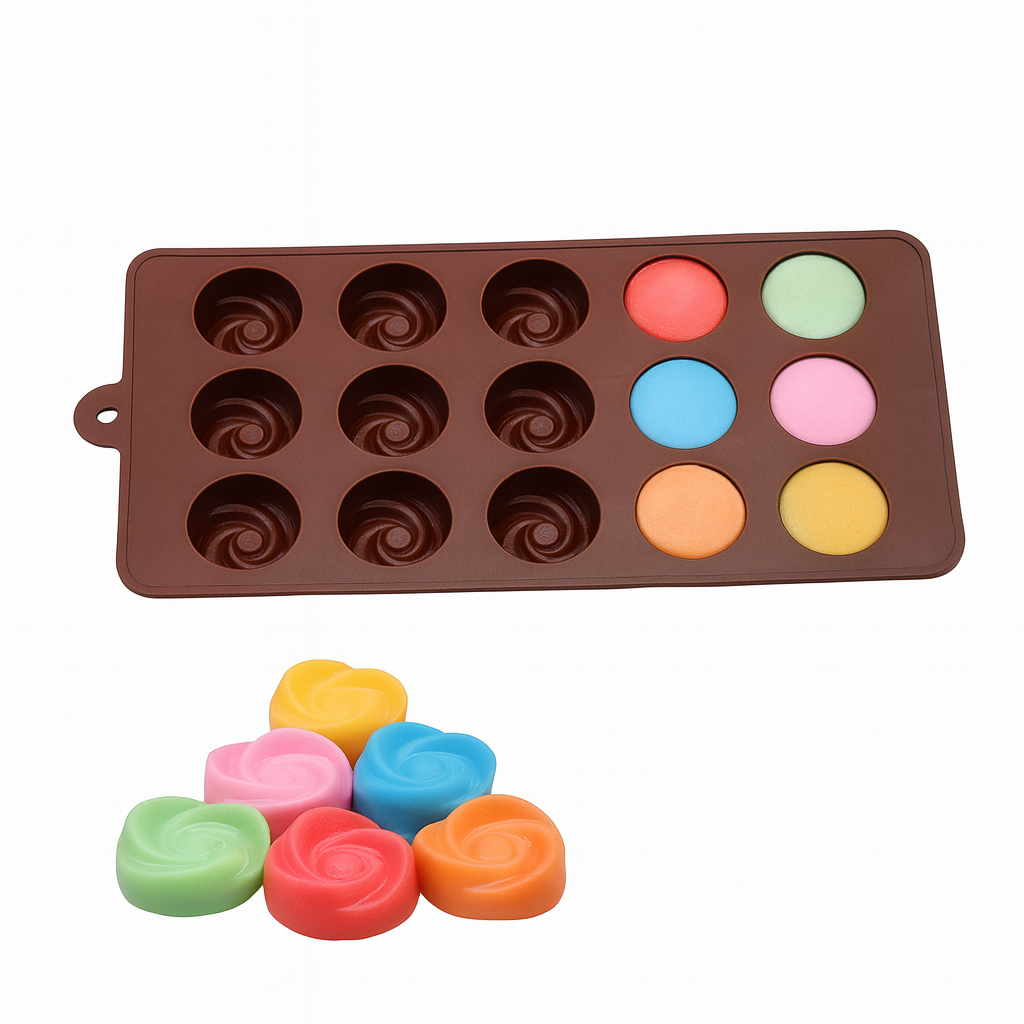 Silicone Spiral Chocolate Mold with 12 Cavities — Flexible, Non-Stick & Box Packed