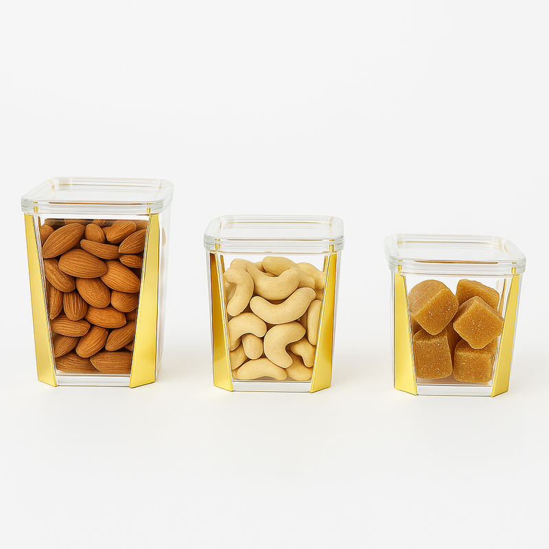 1Pc Acrylic Jar – Small, Medium & Large | Transparent Storage Container with Gold Design - Habitt