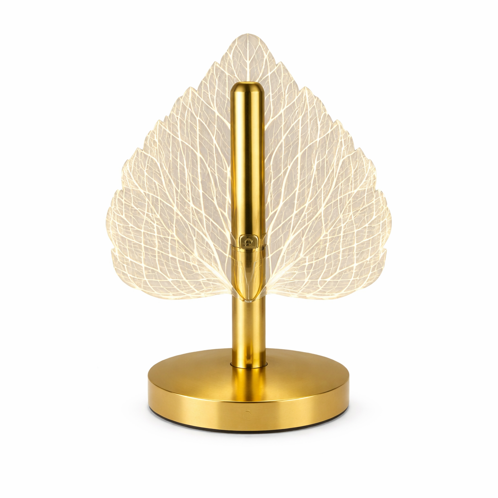 Luxury Acrylic Leaf LED Table Lamp – Modern Gold Decorative Ambient Night Light - Habitt